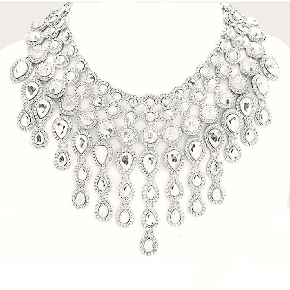 Crystal Drop Statement Bib Necklace